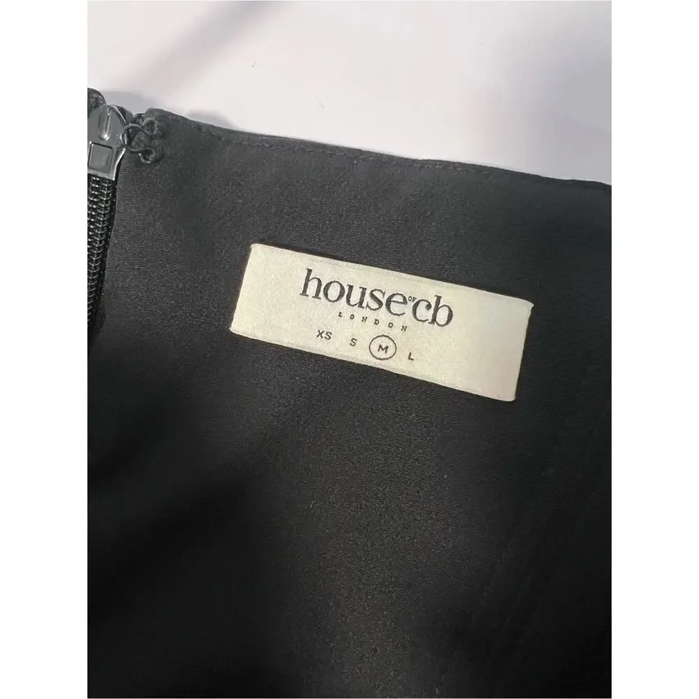 House of CB Flora Black Satin Pleated Corset Midi Dress Sz M